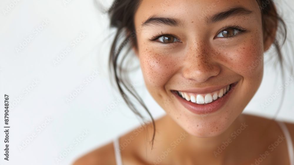 Delighted Asian Woman with Dimples on White Background Delighted Asian Woman with Dimples on White Background