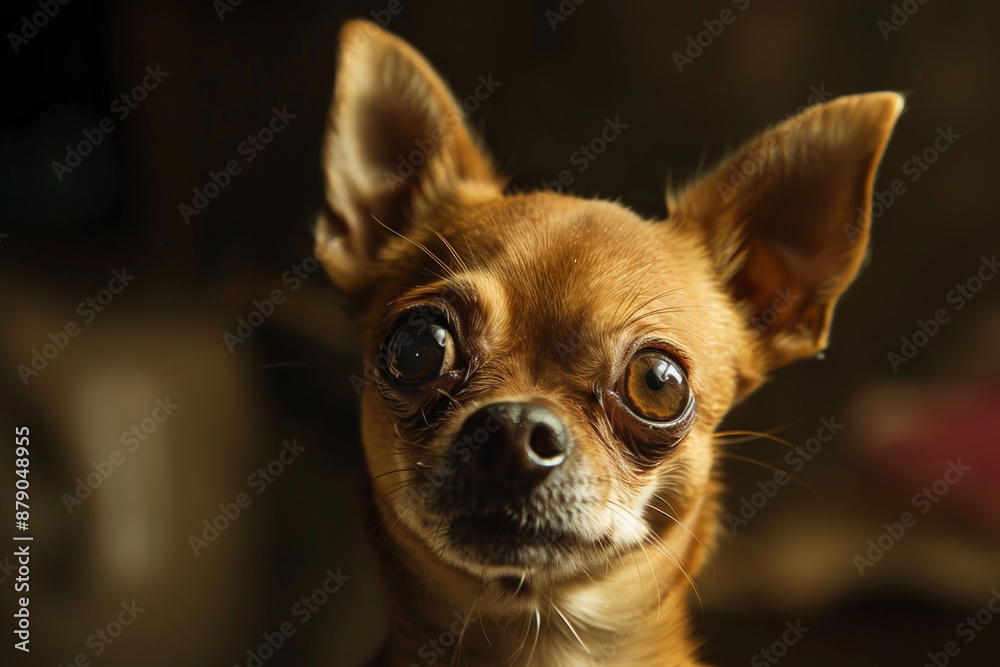 A brown dog with big eyes is staring at the camera A brown dog with big eyes is staring at the camera