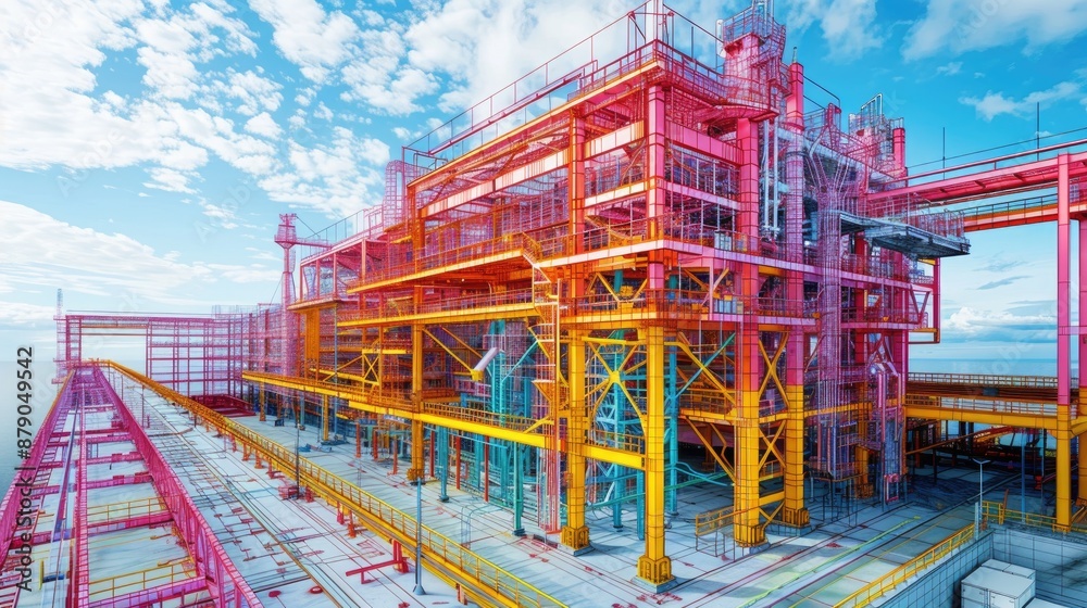 Detailed BIM model showing the structural elements of a large infrastructure project with all systems. Detailed BIM model showing the structural elements of a large infrastructure project with all systems.