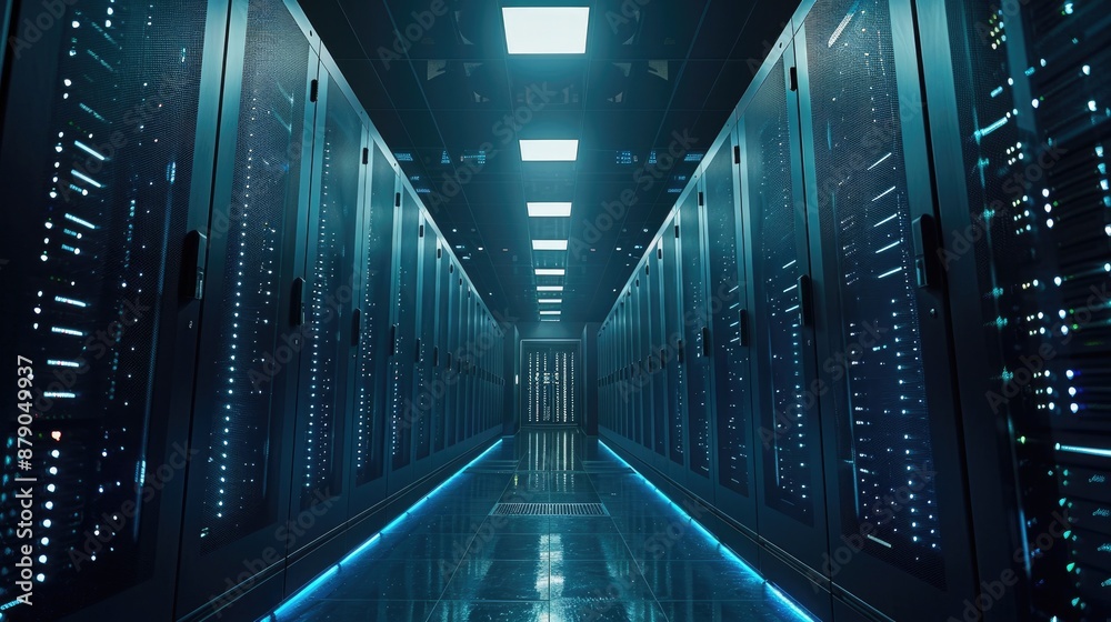 Secure server room with racks of servers and advanced security measures, highlighting the importance of data protection. Secure server room with racks of servers and advanced security measures, highlighting the importance of data protection.