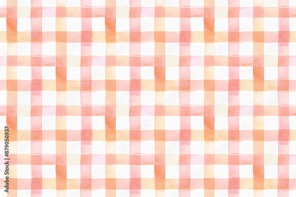 水彩画のピンクとオレンジのチェック柄シームレスパターン背景イラスト 水彩画のピンクとオレンジのチェック柄シームレスパターン背景イラスト