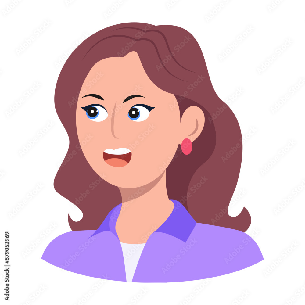 Flat style icon of angry lady shouting
Flat style icon of angry lady shouting