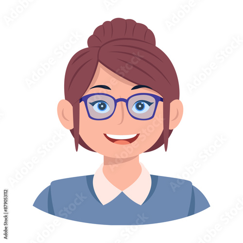 Smiling glasses girl, flat character icon 

