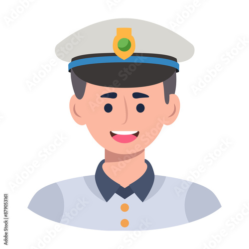 glad, happy, face, personality, character, human, person, mascot, cartoon, flat, vector, icon 

captain, officer, face, personality, character, human, person, mascot, cartoon, flat, vector, icon 

