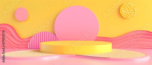 Joyful Pop Art Poster with Playful Maximalist Composition and Harmonious Yellow Pink Color Scheme © Rudsaphon