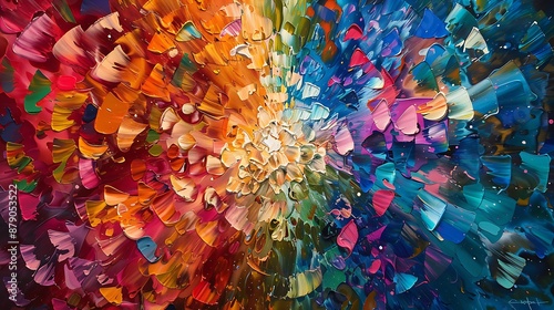 An explosion of vivid colors converging into a mesmerizing kaleidoscopic pattern on canvas.