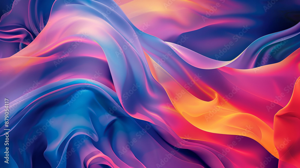 A colorful, flowing piece of fabric with a blue and orange stripe A colorful, flowing piece of fabric with a blue and orange stripe