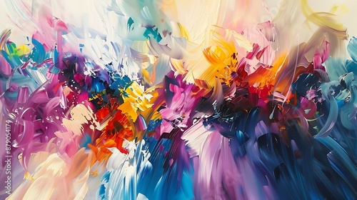 Bold strokes of vibrant colors mingle with playful liquid bursts, forming an intricate tapestry of abstract expressionism on canvas.