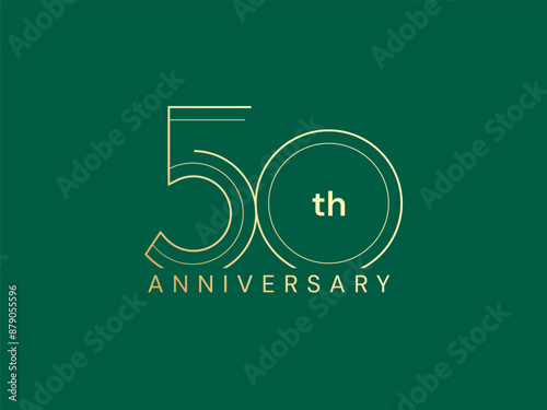 50th Anniversary luxury gold celebration with slim lines number logo vector typography design twisted infinity concept. Fifty Years anniversary gold template for celebration event, business, company.
