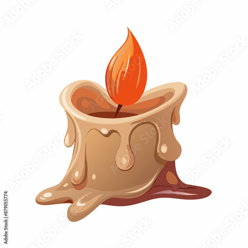 Burning wax candle. Cartoon vector illustration. Item for divination, witch,  lighting (13)