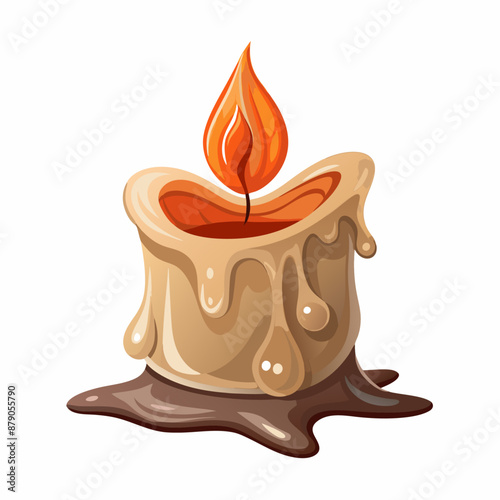Burning wax candle. Cartoon vector illustration. Item for divination, witch,  lighting (14)