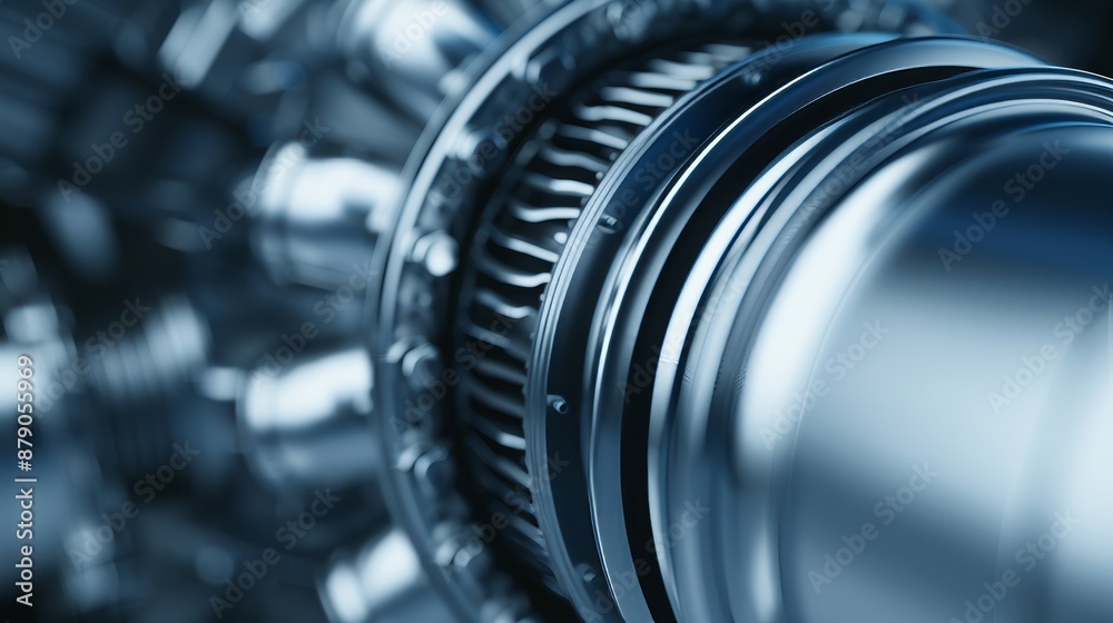 Close-up of rocket engine parts, intricate elements like turbopumps, combustion chamber, and exhaust nozzles, emphasizing technological innovation