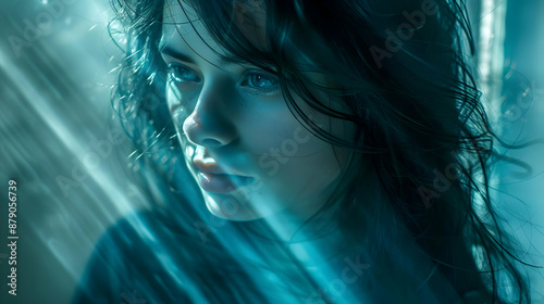 Woman's Face in Blue Light Illustration