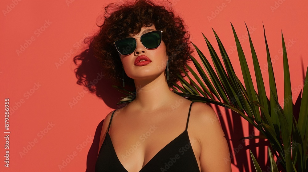 Fototapeta premium Curvy model in a fashion shoot, confidently displaying self-worth and style, a modern representation of beauty standards and individuality