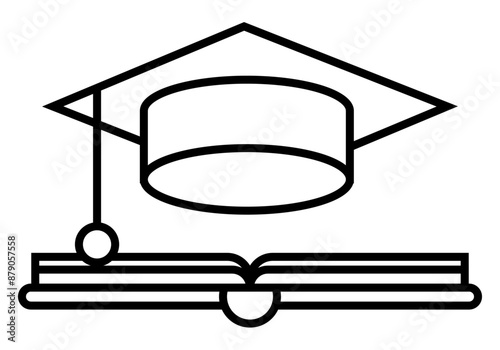 Icono negro de libro de texto abierto y sombrero de graduación