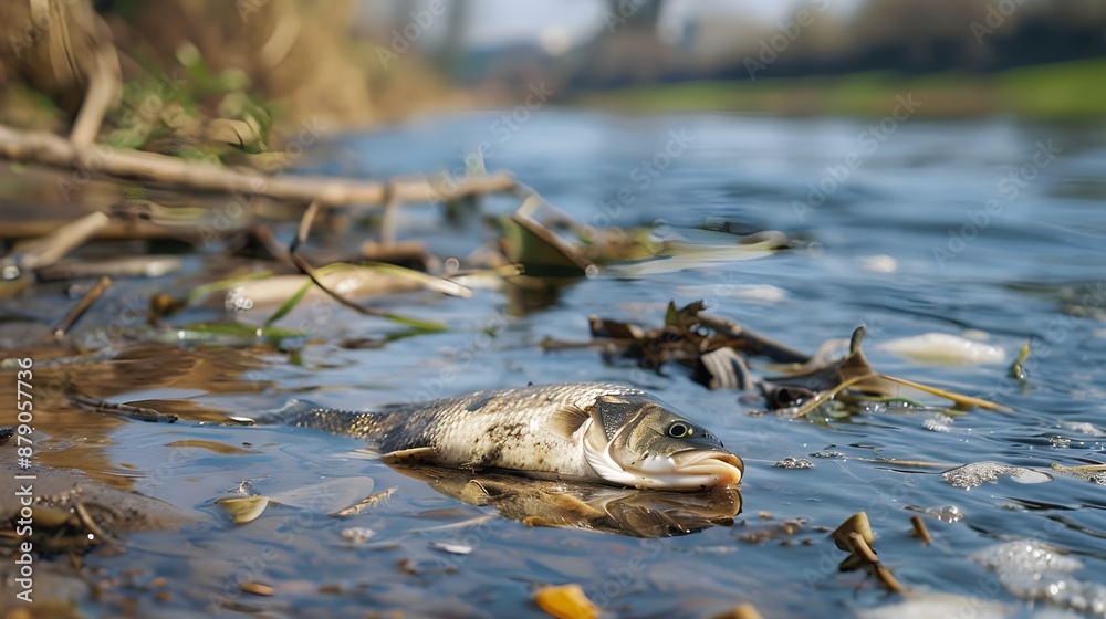 Fototapeta premium dead fish in the polluted water