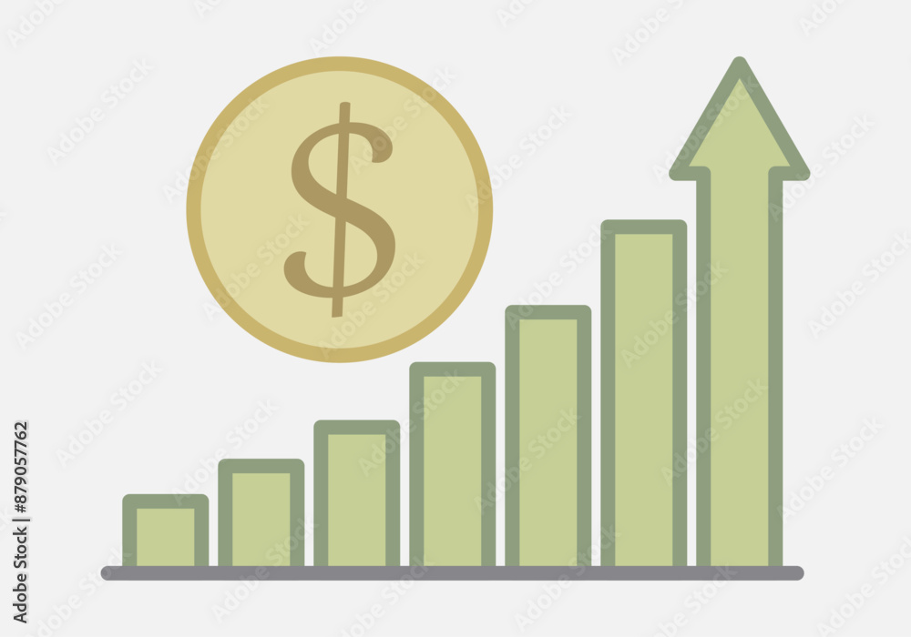 Gráfico verde en crecimiento con moneda de dólar Gráfico verde en crecimiento con moneda de dólar