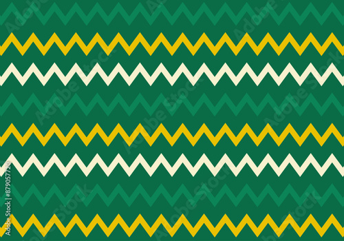 Fondo verde con trazado en zigzag de color amarillo, verde y blanco