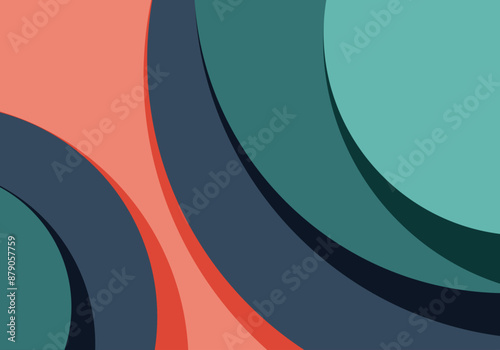 Fondo de formas circulares superpuestas de color azul, rojo y azul oscuro con sombras