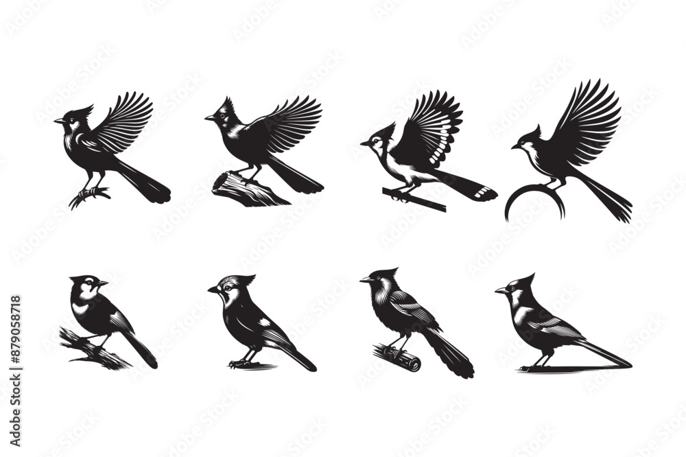 Blue jay Bird Silhouette Vector Illustration Blue jay Bird Silhouette Vector Illustration