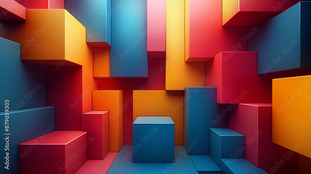 3d Render Abstract Colourful Geometric Figures Background. Mock Up for Web Banner, Poster, Business Presentation, Flyer, Wallpaper. 3d Render Abstract Colourful Geometric Figures Background. Mock Up for Web Banner, Poster, Business Presentation, Flyer, Wallpaper.