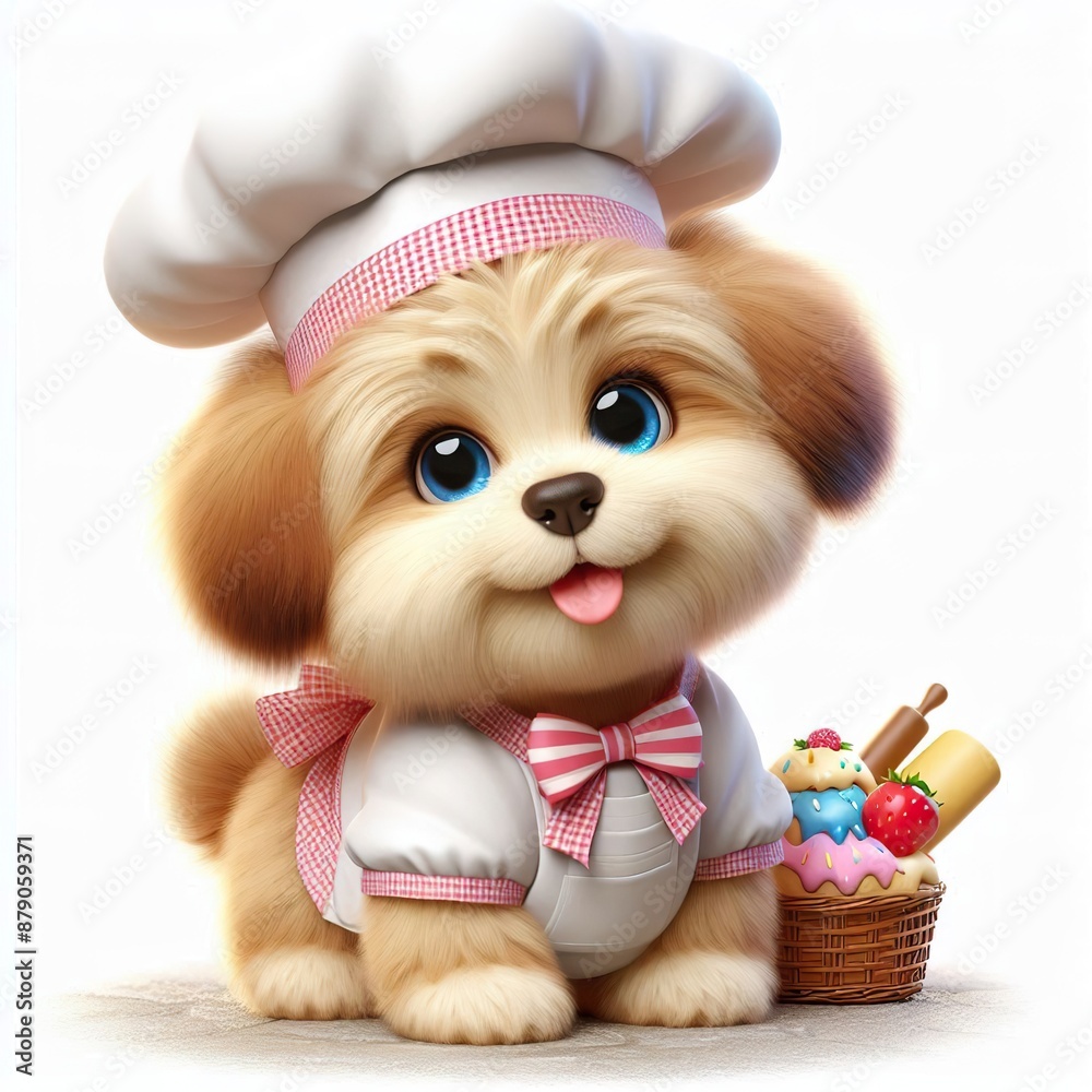 Happy Puppy dressed as a Baker on a white background Happy Puppy dressed as a Baker on a white background