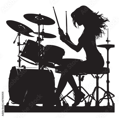 A drummer musician drumming drums vector silhouette