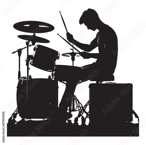 A drummer musician drumming drums vector silhouette