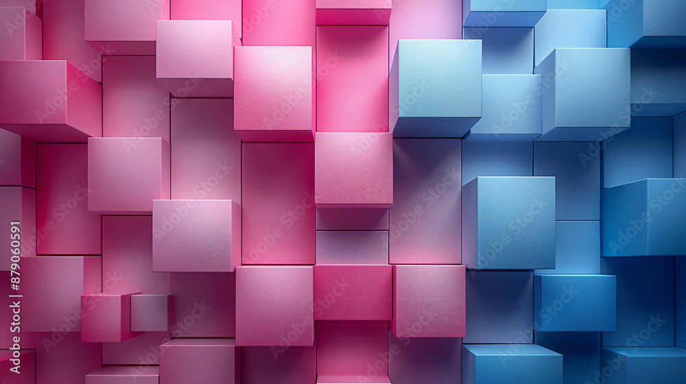 Abstract Background with pink and blue 3d Squares as Minimalistic Geometric Figures Wallpaper. Suitable for Web, Banner, Brochure, Booklet, Cards, Flyers Abstract Background with pink and blue 3d Squares as Minimalistic Geometric Figures Wallpaper. Suitable for Web, Banner, Brochure, Booklet, Cards, Flyers