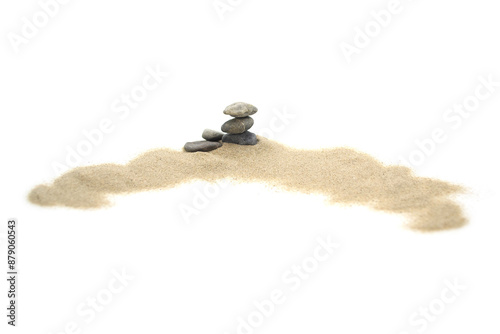 Pile desert sand dune and stone isolated on white background, high potential, side view