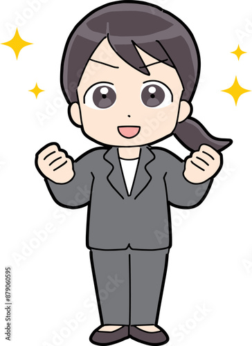 両手でガッツポーズをしているビジネスウーマン