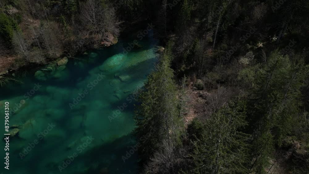 Aerial Shot Of Wonderful Cresta Lake Streaming Through Green Trees, Switzerland Aerial Shot Of Wonderful Cresta Lake Streaming Through Green Trees, Switzerland