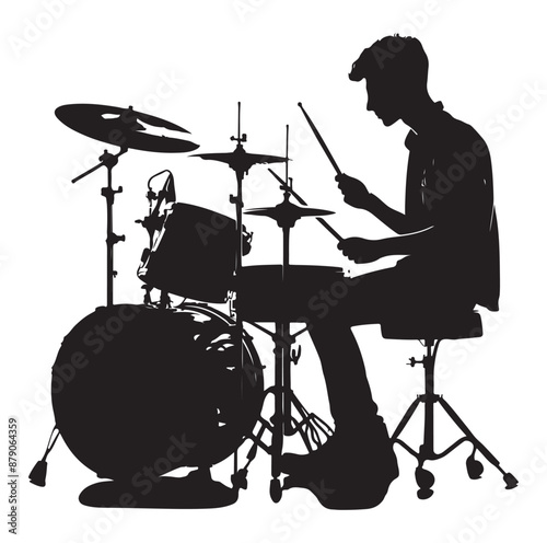 A drummer musician drumming drums vector silhouette