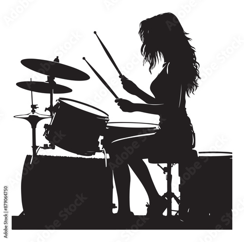 A drummer musician drumming drums vector silhouette