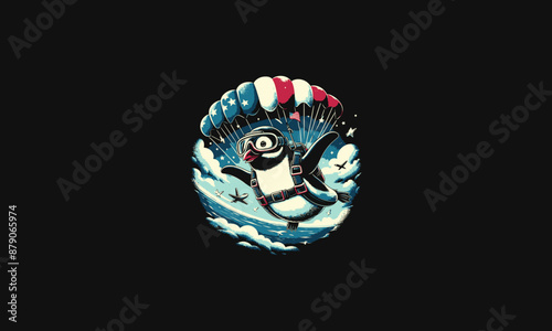 penguin playing skydiving vector illustration artwork design