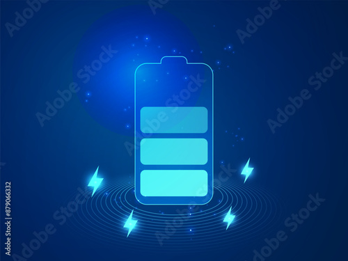 Electric Vehicle battery charging digital Hologram Interface with Lightning Bolt Energy Technology vector design concept. Battery charging Interface for ui, web, EV business, new tech, clean energy.