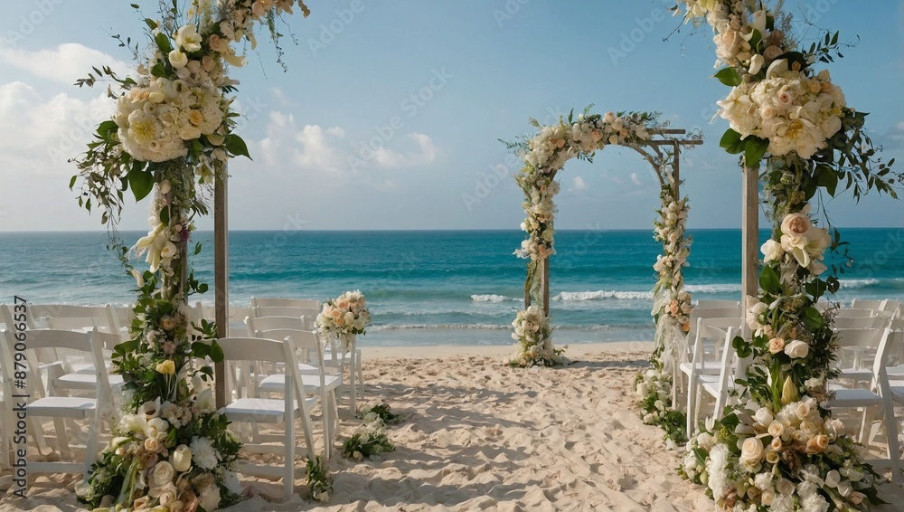 Fototapeta premium Nautical themed wedding ceremony on a beach