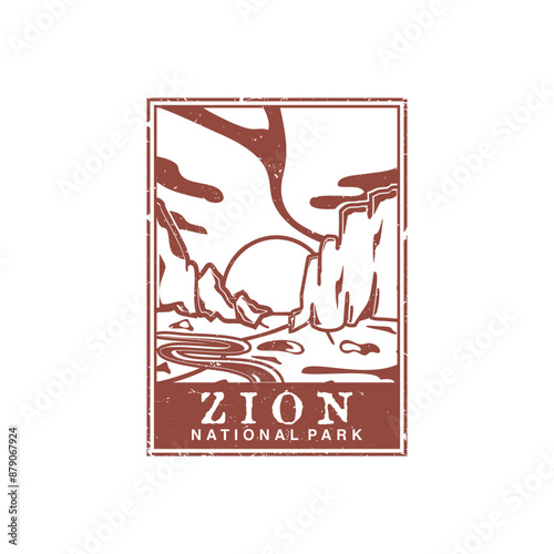 Zion national park vector illustration in stamp style.