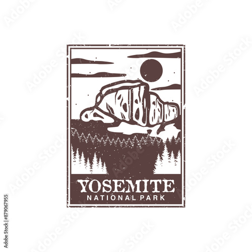 yosemite national park vector illustration in stamp style.