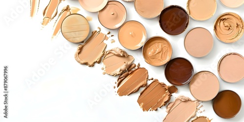 Different Shades of Liquid Foundation From Above. Concept Makeup Artistry, Beauty Products, Skin Tone Matching, Cosmetic Photography, Foundation Collection