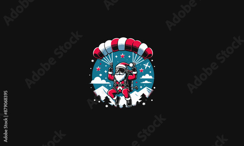 santa playing skydiving on snow vector flat design