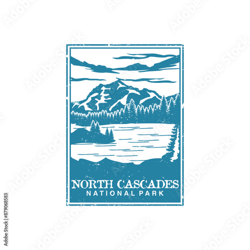 north cascades national park vector illustration in stamp style.