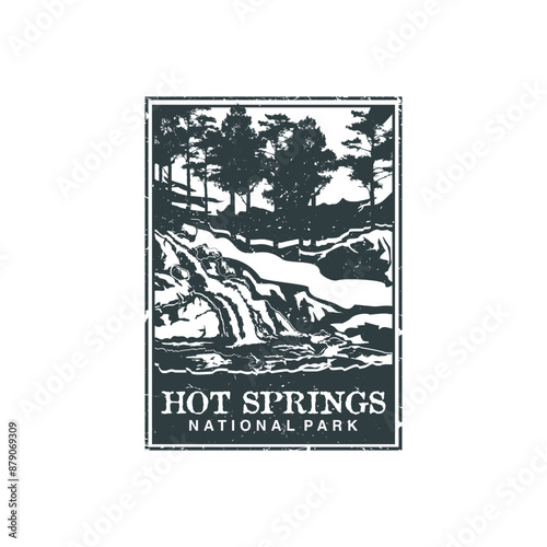 Hot Springs national park vector illustration in stamp style.