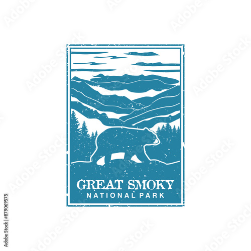 Great smoky national park vector illustration in stamp style.