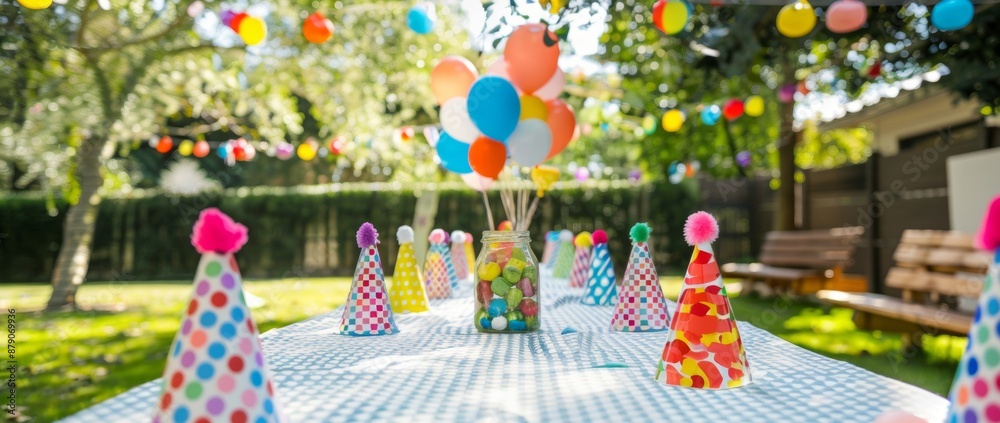 Obraz premium birthday party table with colorful decorations and a festive atmosphere