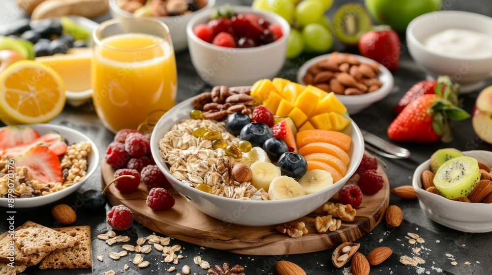 Healthy Breakfast with Oatmeal, Fruits and Nuts. Healthy Breakfast with Oatmeal, Fruits and Nuts.
