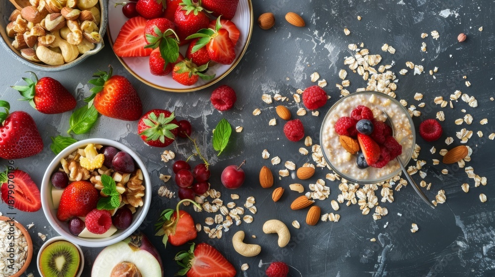 Healthy Breakfast with Oatmeal, Berries, and Nuts. Healthy Breakfast with Oatmeal, Berries, and Nuts.
