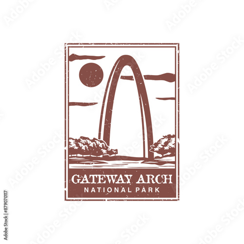Gateway arch national park vector illustration in stamp style.