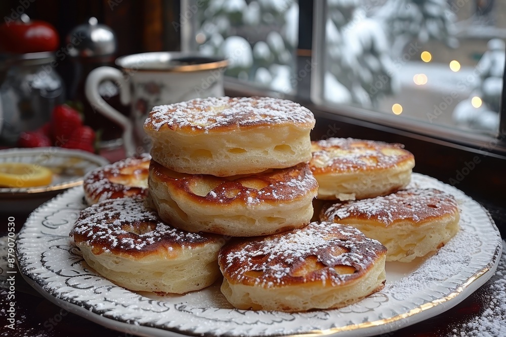 A plate of Welsh cakes, dusted with sugar and served warm. A plate of Welsh cakes, dusted with sugar and served warm.