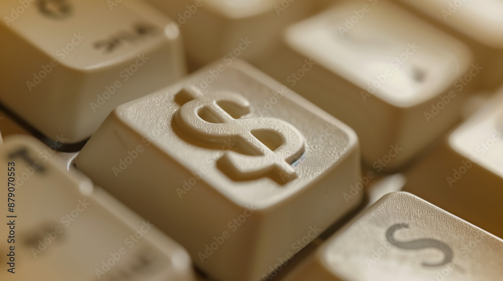 Close-up of Dollar Sign on White Computer Key, Soft Focus Keys Close-up of Dollar Sign on White Computer Key, Soft Focus Keys